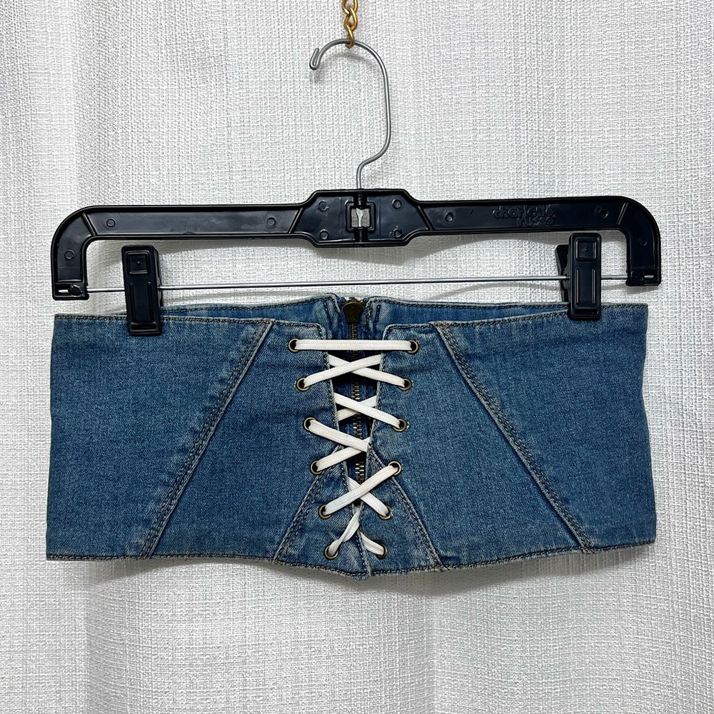 Y2K Denim Bandeau Top Urban Outfitters
